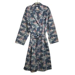 Polo Ralph Lauren‎ 90s Y2K Mens Robe Blue Boat Yacht Print Cotton S/M Nautical